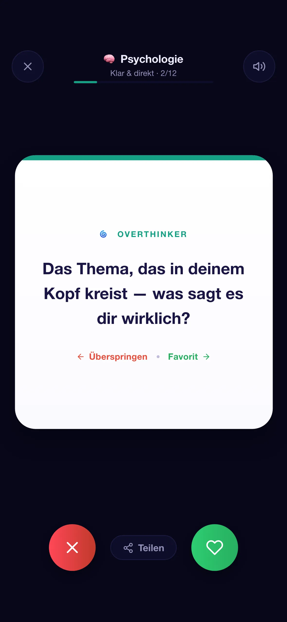 CardWho Mobile-Bildschirm — Psychologie-Kartenvorschau