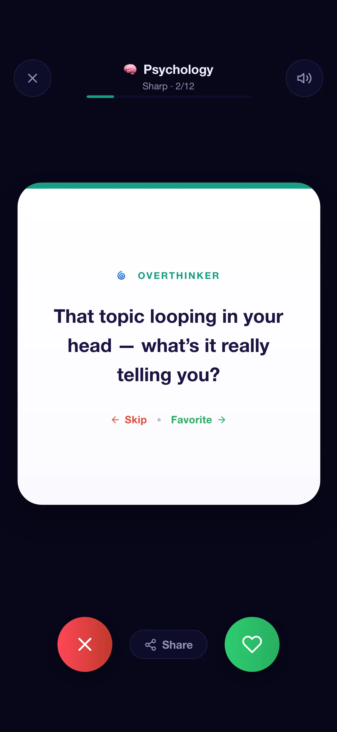 CardWho mobile game screen — Psychology category card preview