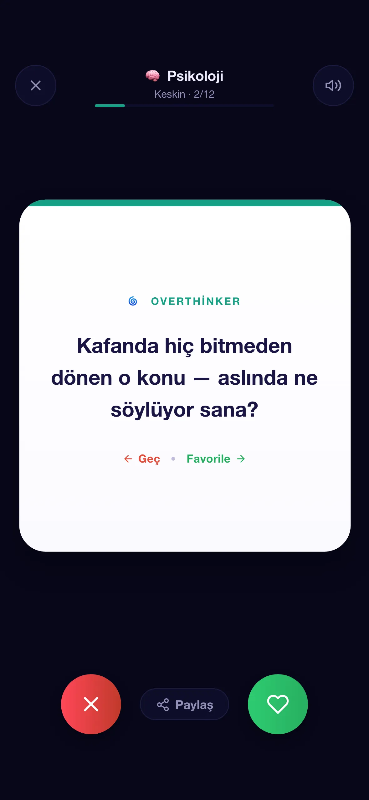 CardWho mobil oyun ekranı — Psikoloji kategorisi kart önizlemesi
